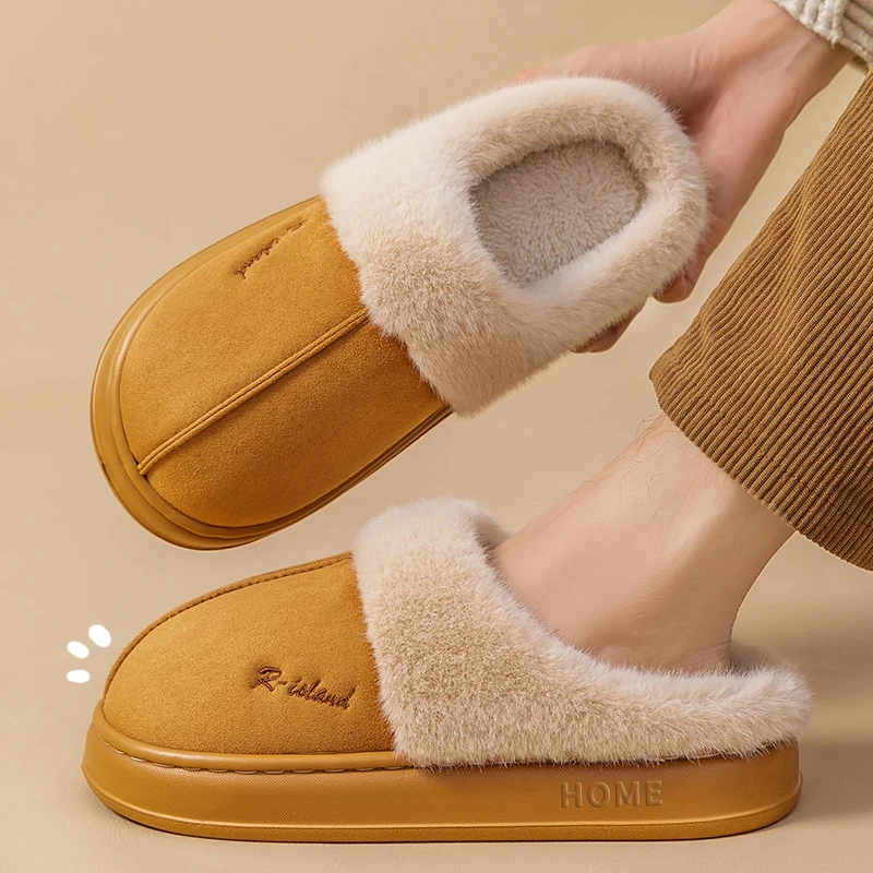 Plush Cotton Slippers Autumn Winter Home Shoes Indoor Thick Sole Non-Slip Cashmere Warm Fashion Slides