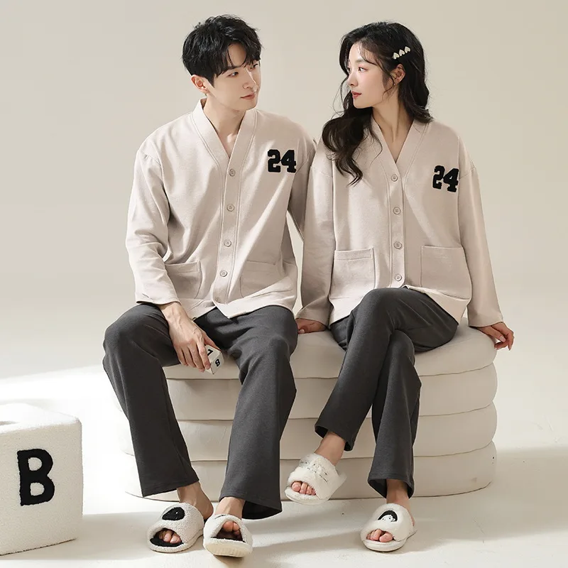 2024 Couple Winter Women\'s Pajamas Set Thin Velvet Warm Sleepwear Soft Sleeping Casual Cardigan Kimono Men Pijama Mujer Hombre