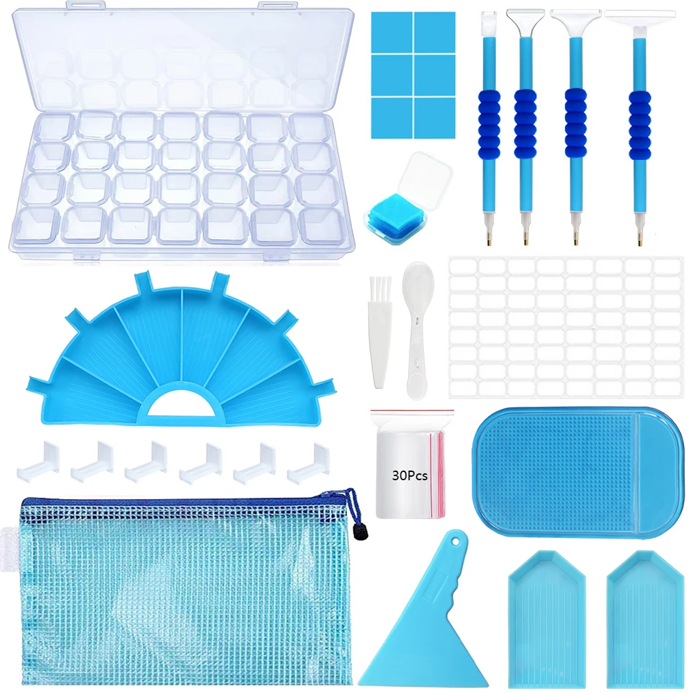 

Colorful Large Diamond Painting Trays Storage with DIY Art Pens Wax Kits - Drill Shaker Beads Sorting Tray Tools 5D Accessories
