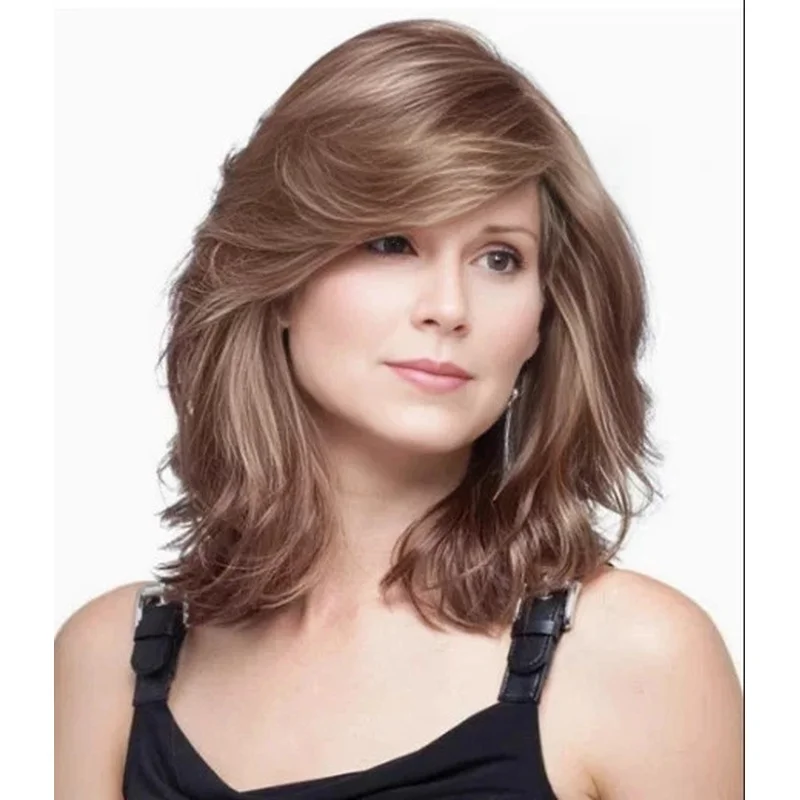 Real Hair New Fashion Gorgeous Long Natural Brown Wavy Women's Wigs 14In