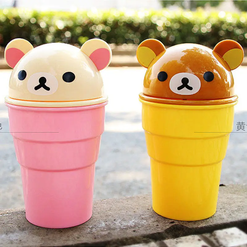 

Rilakkuma Car Trash Cans Pen Holder Makeup Brush Storage Bin Cute Cartoon Mini Debris Barrels Dustbin Desktop Storage Cup Gift