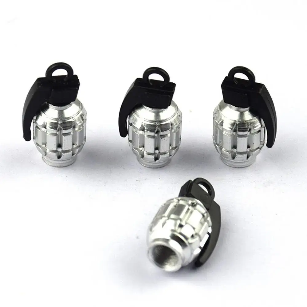 One Set (4pcs) UTV ATV Silver Color Grenade Car Truck Wheel Tire Air Valv Tire Valve Stem Cape