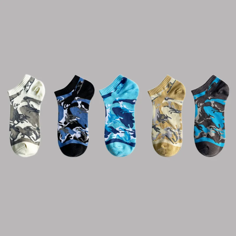 5/10 Pairs 2024 New Men's Pure Cotton Socks Summer Thin Sweat-absorbent Deodorant Boat Socks Camouflage Cotton Short Tube Socks