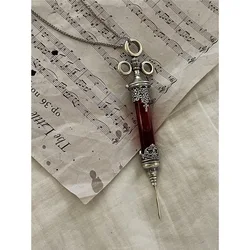 Vintage Personalized Gothic Needle Tube Red Drip Glue Needle Tube Pendant Necklace Magic Medicine Water Bottle Jewelry Gifts