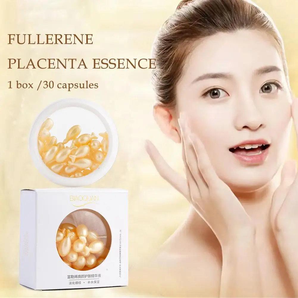 30 Capsules Fullerene Placenta Essence For Face Placenta Serum Rejuvenating Moisturizing Skin Care Retinol Anti-Age Facial Serum