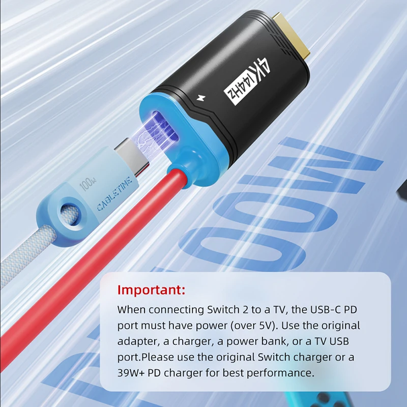 CABLETIME Switch 2 Dock Station Przenośna Stacja Dokująca TV 4K144Hz Kabel USB C do HDMI Adapter PD 100W Idealny dla Switch 2/1 OLED oraz PS4/5 — zdjęcie produktu 4