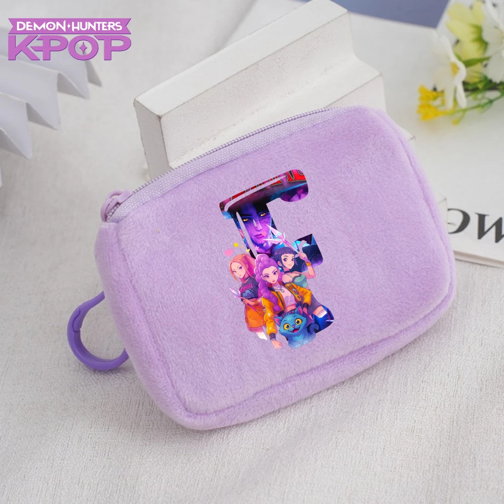 الكرتون Kpop شيطان الصيادين أنيمي الأرجواني عملة حقيبة المال النساء الرجال أفخم مربع سستة مفتاح محفظة سماعة الحقيبة محفظة صغيرة الهدايا #6