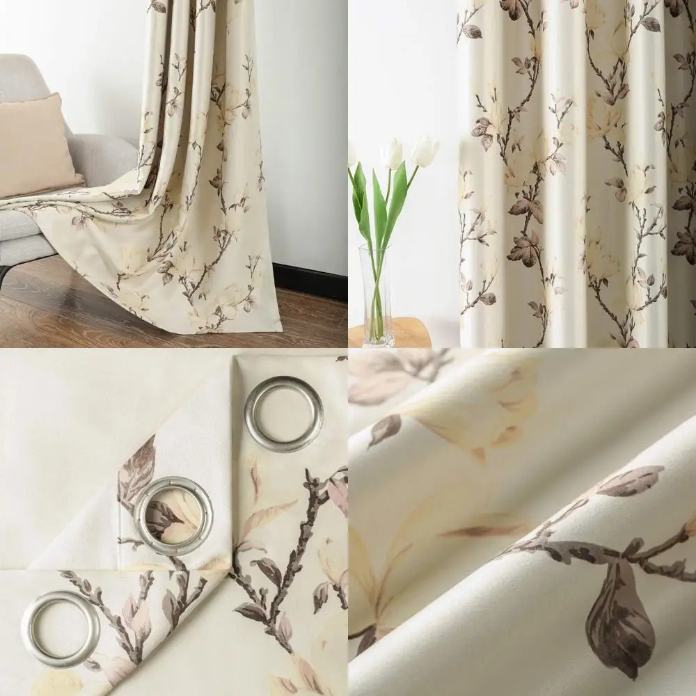 

Elegant Magnolia Print Blackout Curtains for Living & Dining Rooms, Thermal Insulated Grommet Panels, 52x96