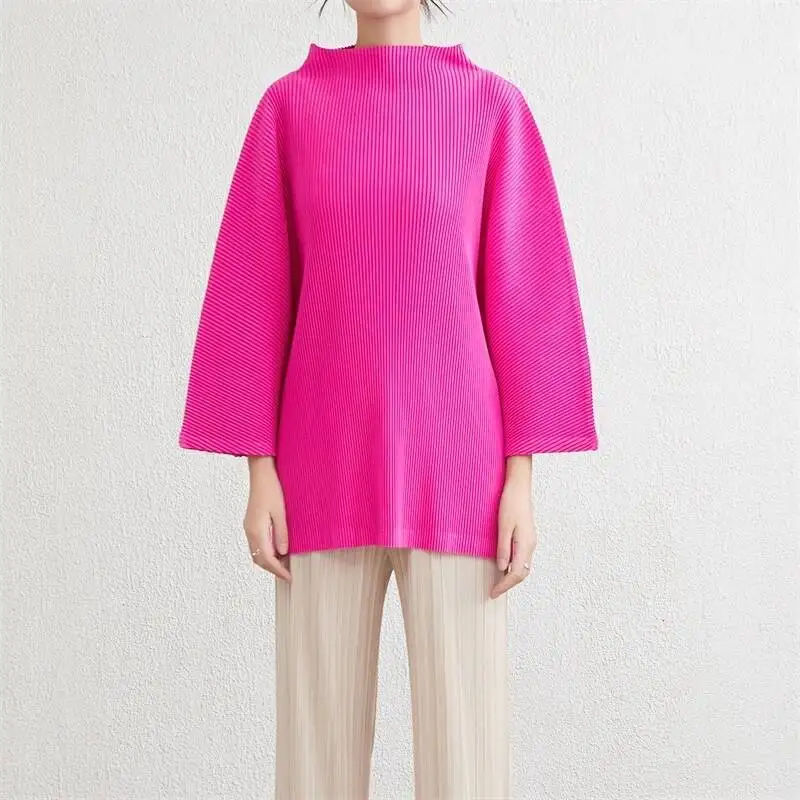 Pleated Loose Half Turtleneck Three-Quarter Sleeve Pullover Women's Sweatshirt 2025 Autumn New Solid Color Top 2K4EZ