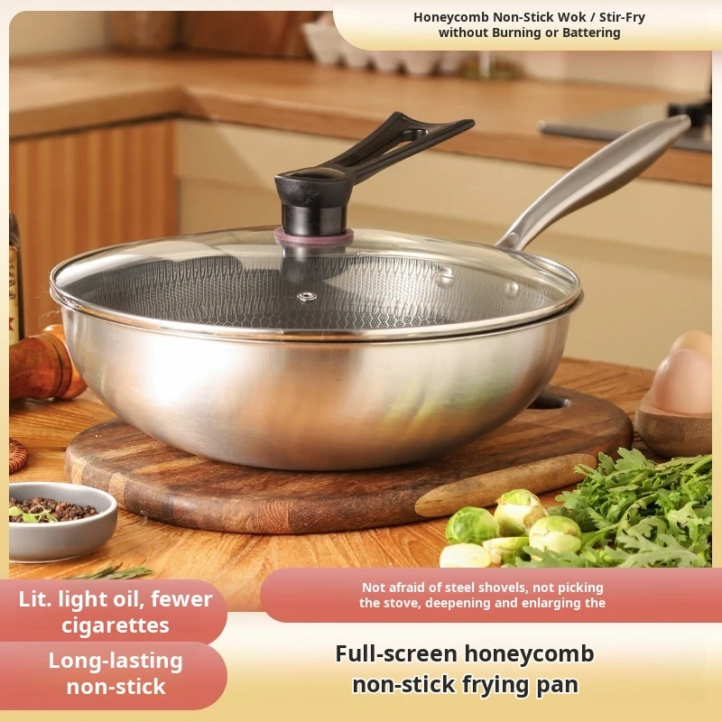 

Stainless Steel Frying Pan Wok Non-stick Cooking Honeycomb Steak Gas Stove Pot Induction General Saucepan Kitchen Cookware