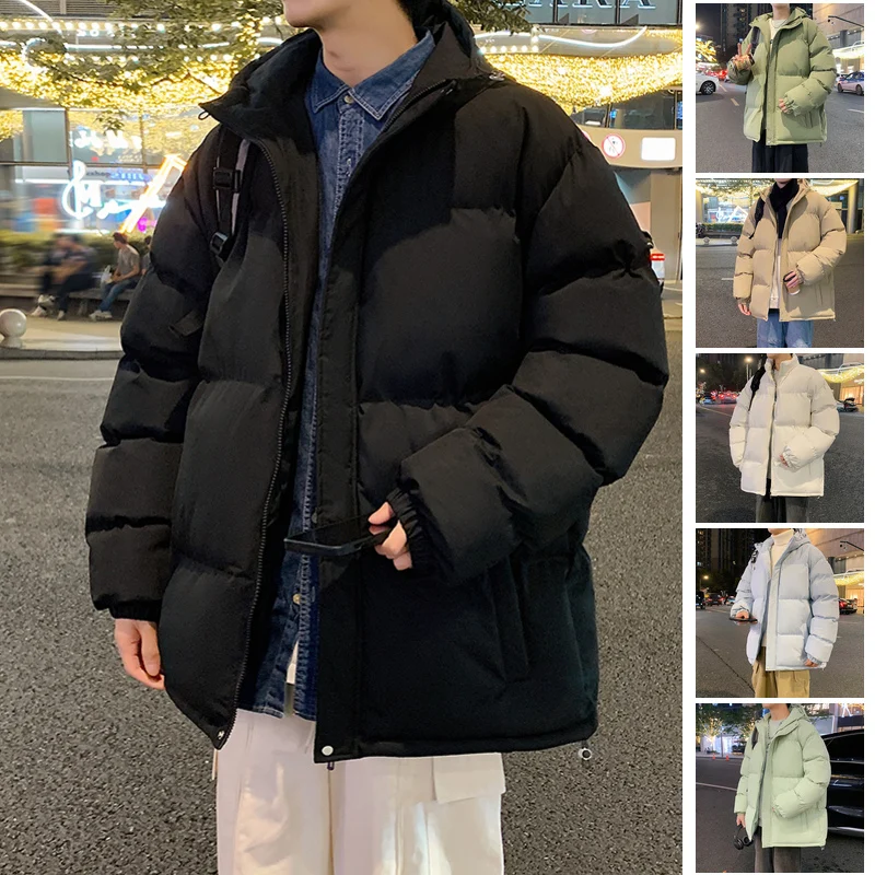 Męski płaszcz zimowy z kapturem z bawełny Thiened, ciepły, jednolity kolor, dla par, jesień-zima, nowość, casualowy styl streetwear