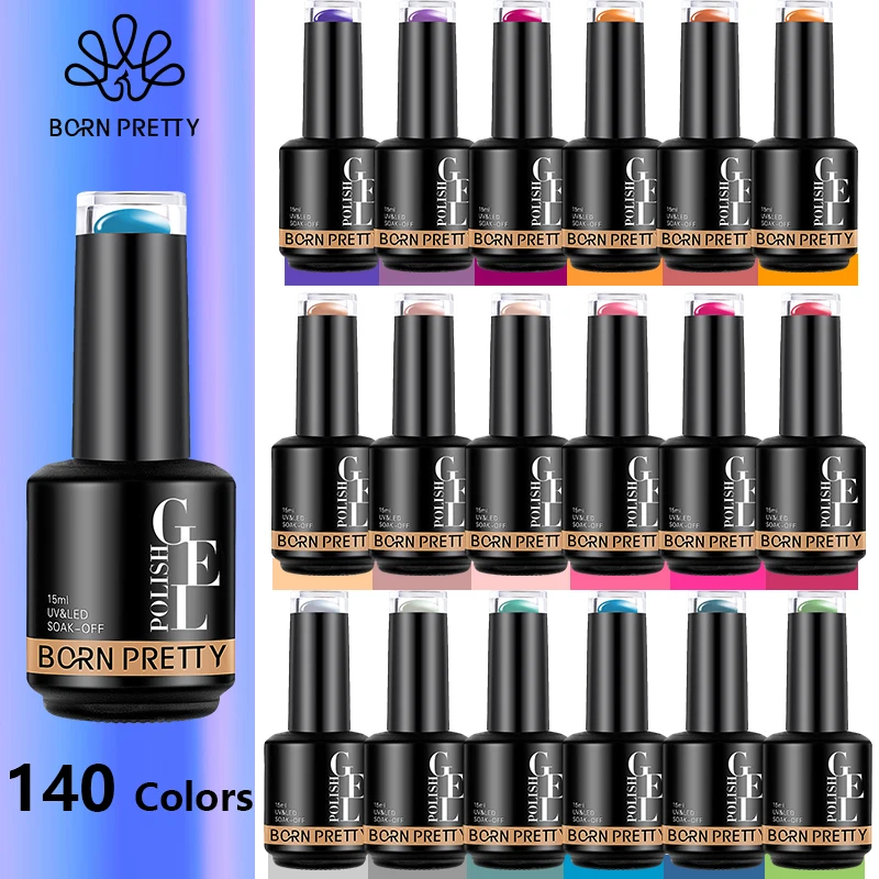 BORN PRETTY 15ml 140 Colors Gel Nail Polish Gorgeous Glitter Sequins Gel Soak Off UV LED Gel Nail Art DIY Design Varnishes