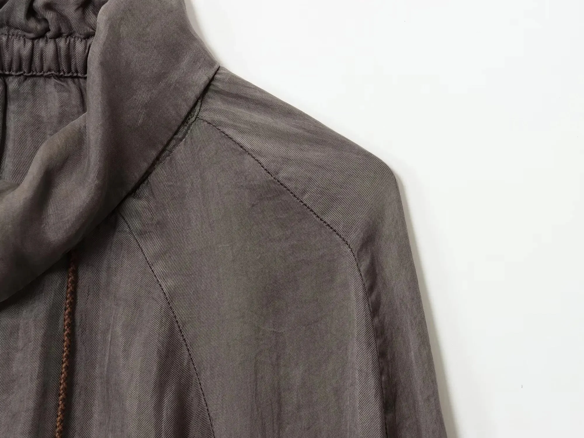 HH Women's Autumn Fashion Versatile Standing Collar Drooping Bomber Jacket Female Vintage Loose Zipper Pocket Casual Jacket