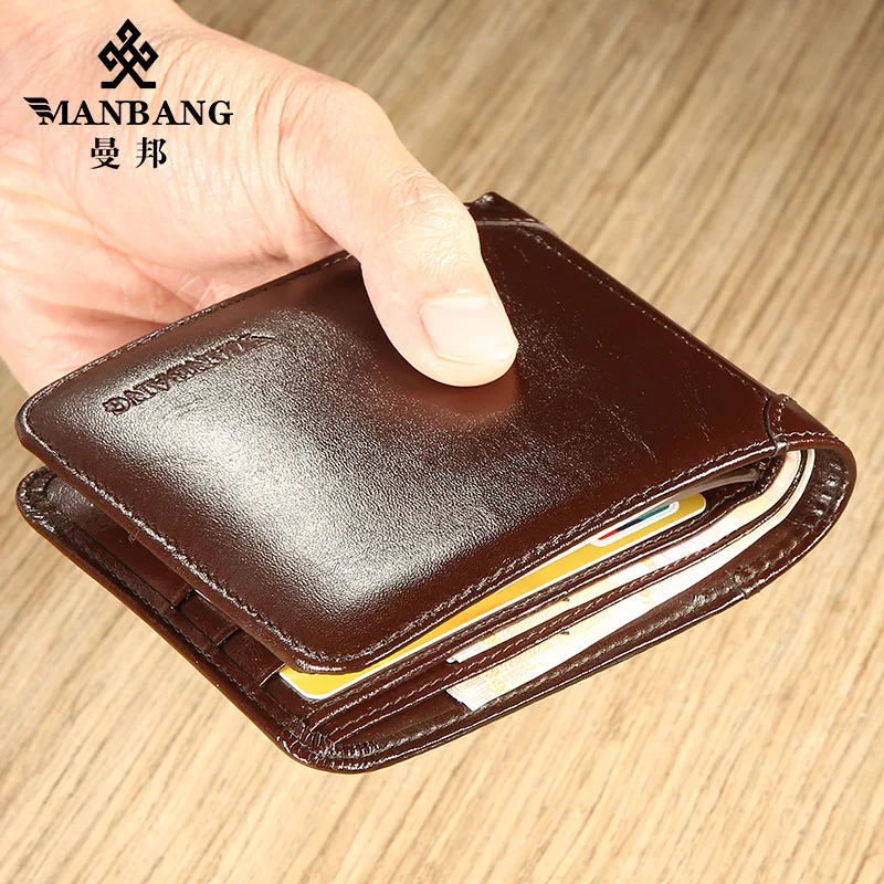 Billeteras de negocios para hombre, cartera corta de cuero genuino de vaca, monederos de efectivo reales, carteras informales de mano para niño, nueva moda 2024