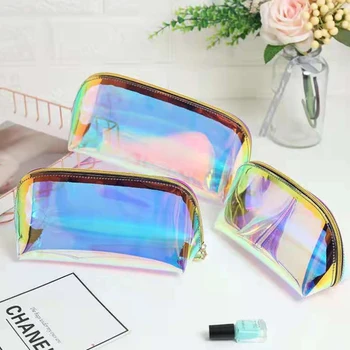 Bolsa de cosméticos láser transparente de fantasía, bolsa de almacenamiento portátil avanzada, bolsa de lavado multifuncional, 1 unidad
