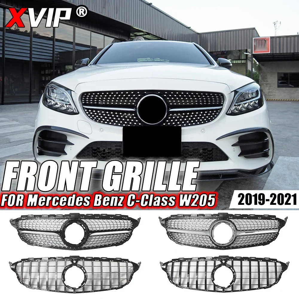 

XVIP Chrome Silver AMG Style Front Bumper Grille For Mercedes Benz C-Class W205 C300 C200 C43 AMG 2019-2021 Front Racing Grilles