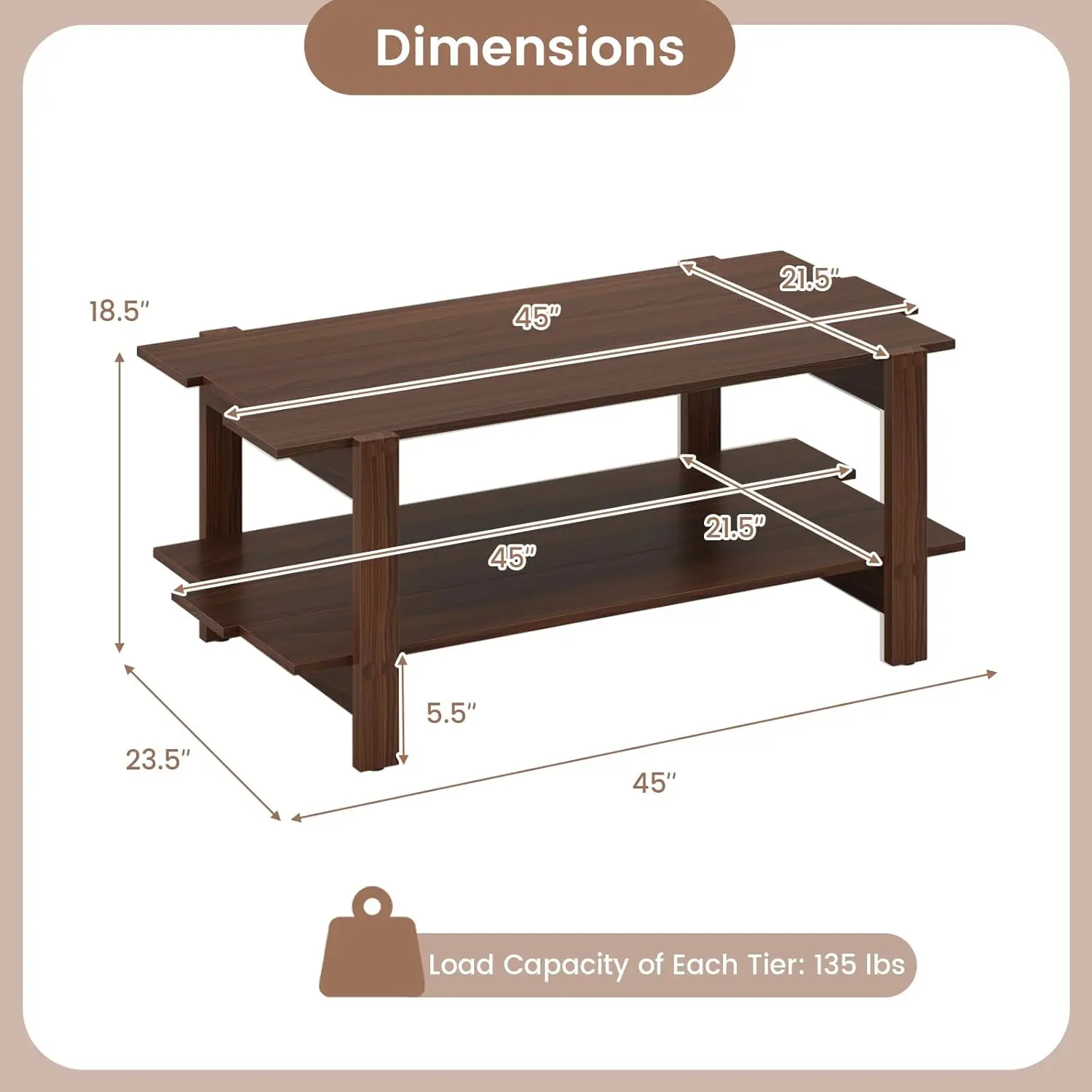 Mesa de centro com armazenamento, mesa central moderna de 45 polegadas com design de ripas e suporte de trilho lateral, mesa retangular para sala de estar
