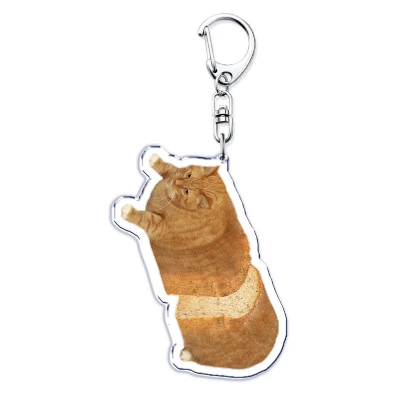 Super Cute Bread Popping Cat Meow Meme Key Chain Keychains Ring for Accessories Bag Pendant Keyring Jewelry Fans Love Gifts