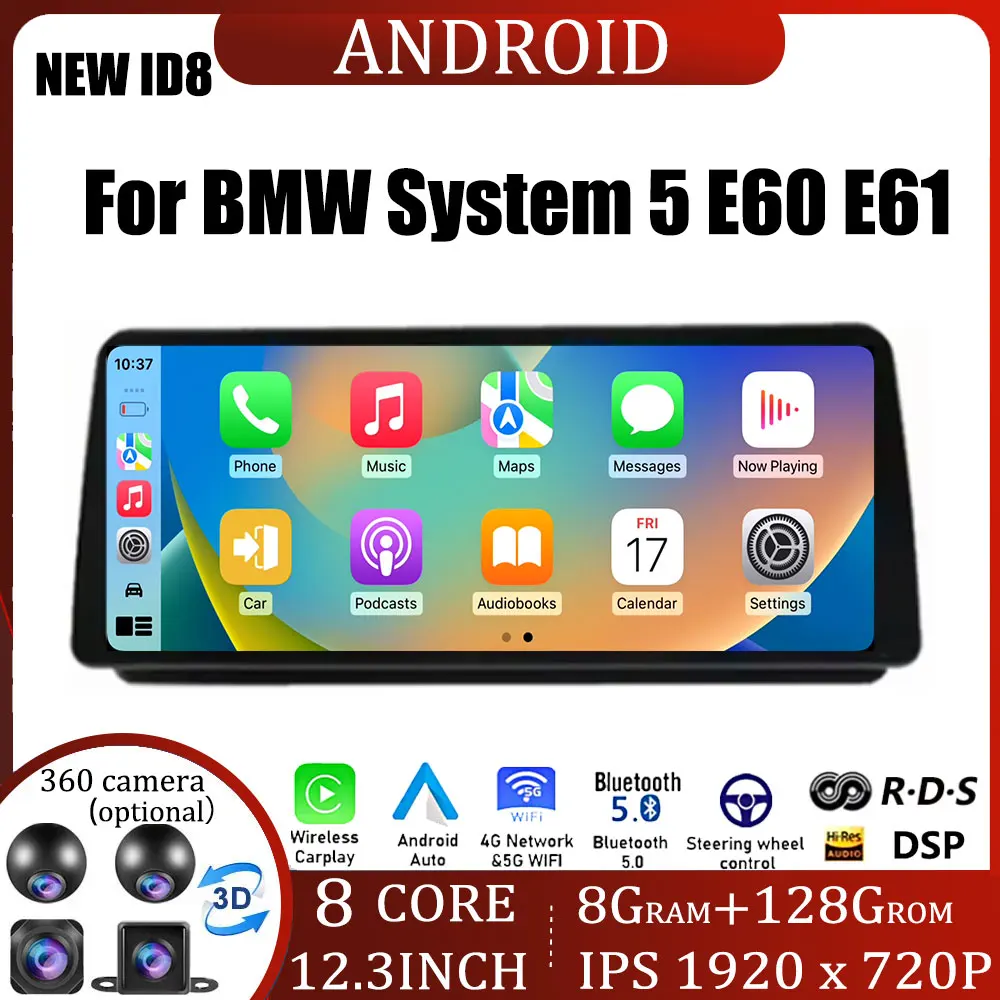 12.3 Inch DSP IPS Screen Android OS For BMW System 5 E60 E61 Car Multimedia Player CCC CIC System BT 5.0 WIFI 8 Core