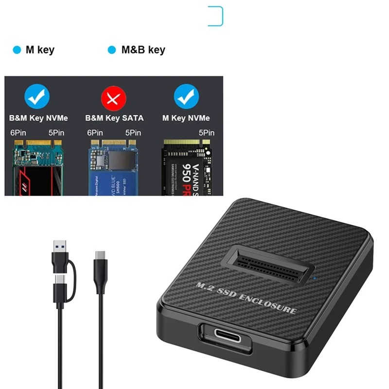 M.2 Nvme &SATA To USB C Docking Station Dual Protocol M.2 To USB C Adapter 10Gbps External SSD Enclosure With USB C 2In1