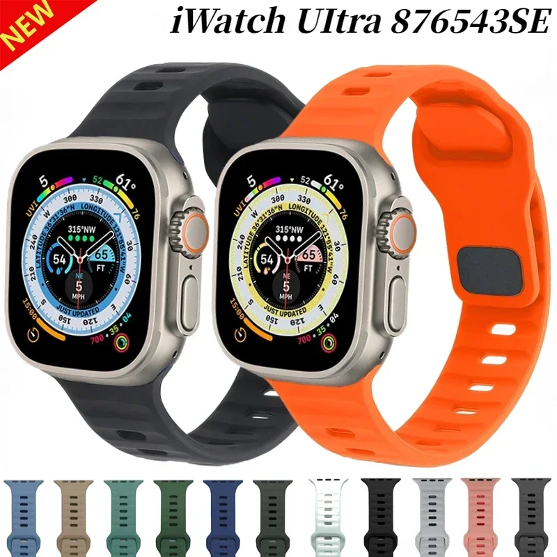 Tali silikon untuk jam tangan Apple, 10 42/46mm gelang 49mm 45mm 44mm 41mm 40mm 42mm 38mm gelang iWatch Ultra/2 9 8 7 6 5 4 3 SE sabuk