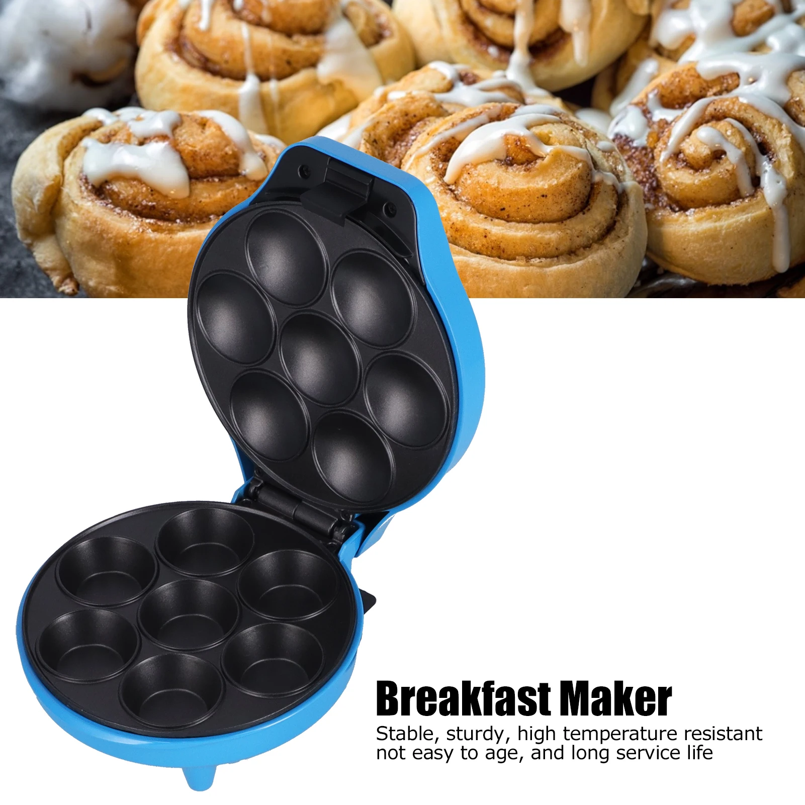 Máquina multifunción para hacer desayuno, máquina para hacer rosquillas de 7 agujeros, taza calefactora de doble cara, fabricante de pasteles, 1200W