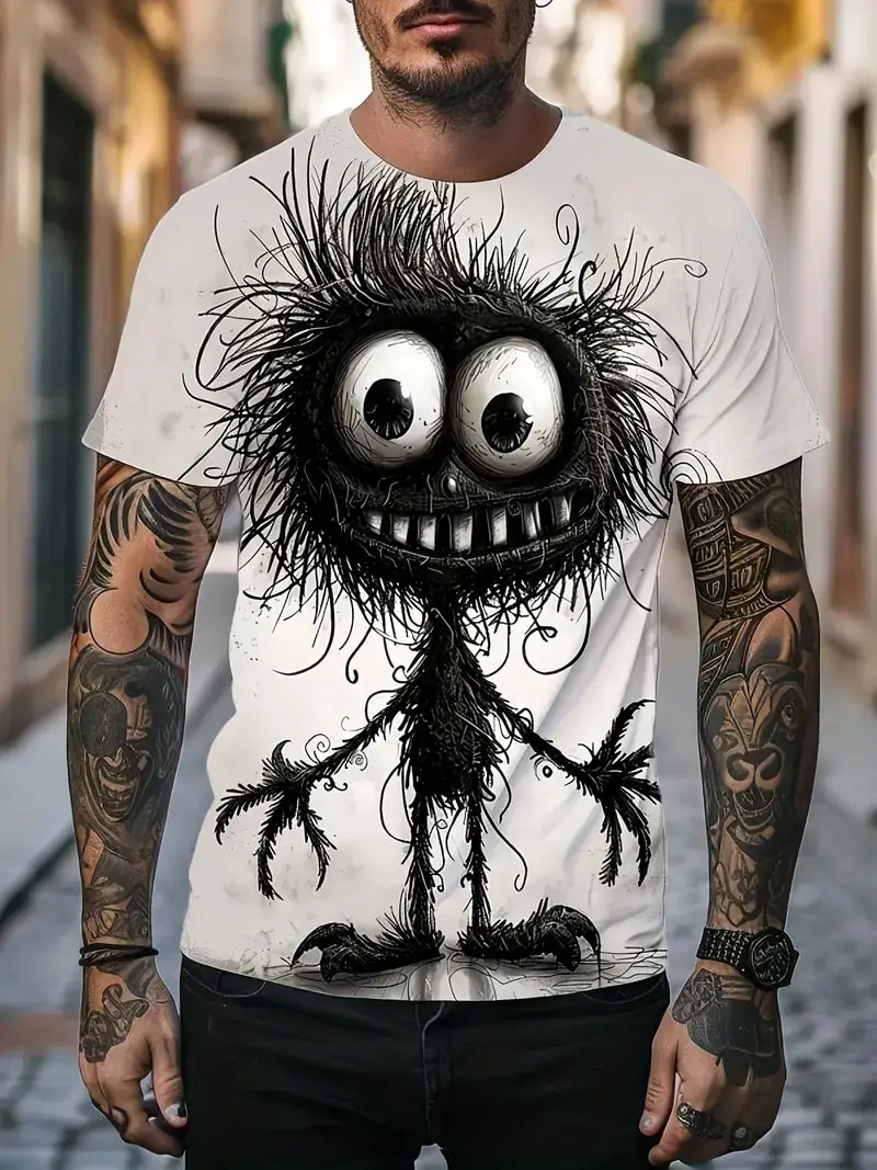 

New Monster Graffiti Art Graphic T shirt For Men Funny 3D Animal Printed T-Shirt Casual Short Sleeve Crew Neck Top Oversized Tee