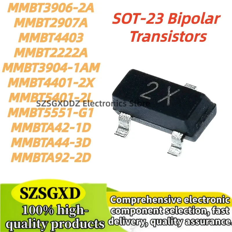 100Uds MMBT5551 MMBTA42 MMBTA44 MMBTA92 MMBT2222A MMBT2907A MMBT3904 MMBT3906 MMBT4401 MMBT4403 MMBT5401 Bipolar Transistors