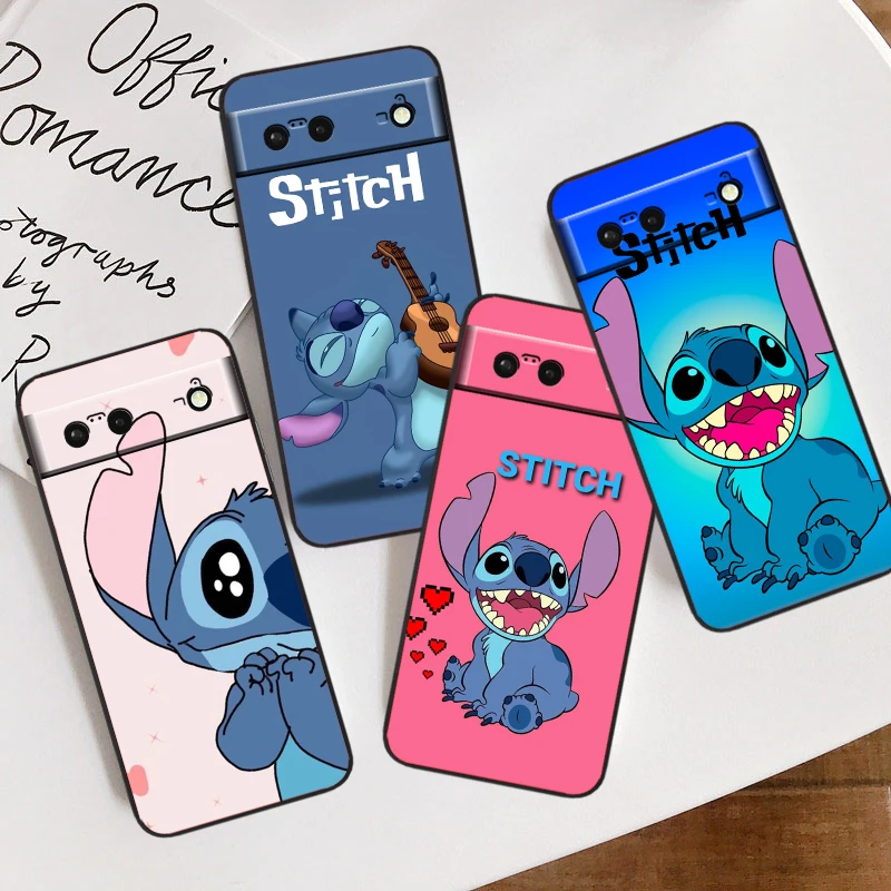 Stitch Disney Cartoon For Google Pixel 9 8 7A 7 6A 6 5A 5 4 4A XL 5G Black Silicon Shockproof Shell Back Phone Case