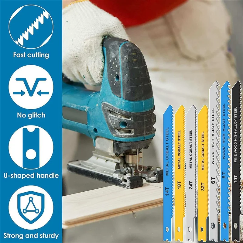 34Pcs Jig Saw Blade Set High Carbon Steel Assorted Saw Blades Cut Jigsaw Blade for Wood Metal Plastic Cutting