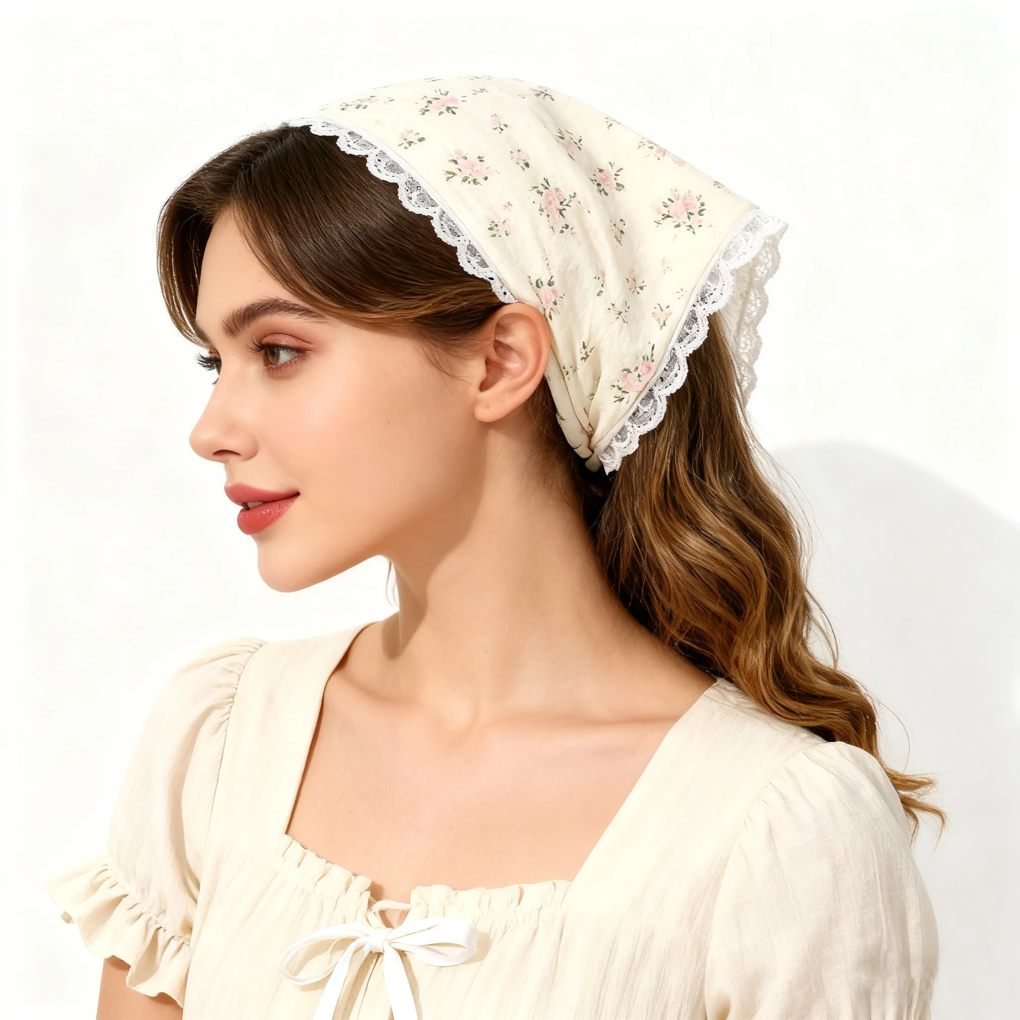 

Набор из 2 шт.: кружевные треугольные платки-банданы цвета слоновой кости с цветочным узором для женщин и девочек, повязка на голову в стиле бохо с завязками сзади