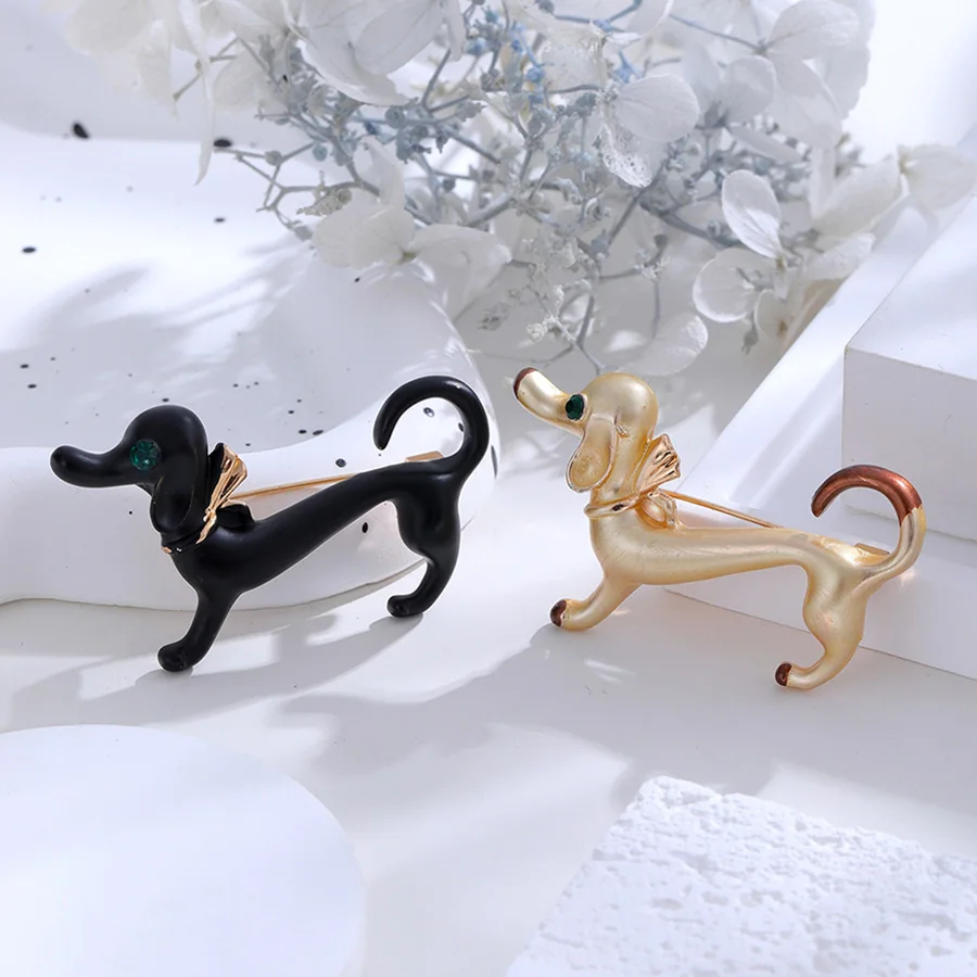 Cute animal vintage brooch fashion shiny rhinestone spotted dog bulldog poodle pin men women clothing accessories jewelry gift