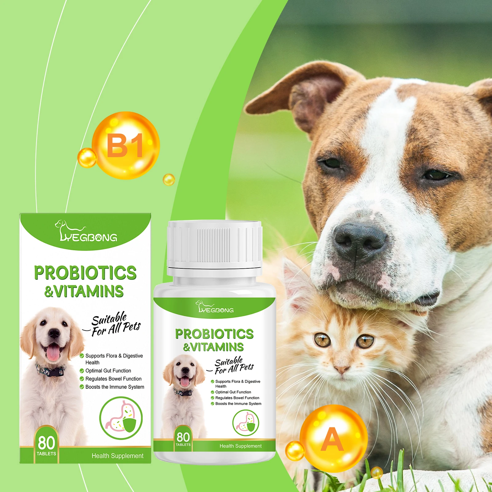 Pet Probiotic Tablets For Cats Dogs, Multivitamin Supplement To Improve Gut Health And Boost Pet Immunity