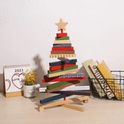 2025 New Creative Wooden Rotatable Christmas Tree Christmas Building Block Ornament Holiday Desktop Decoration Props