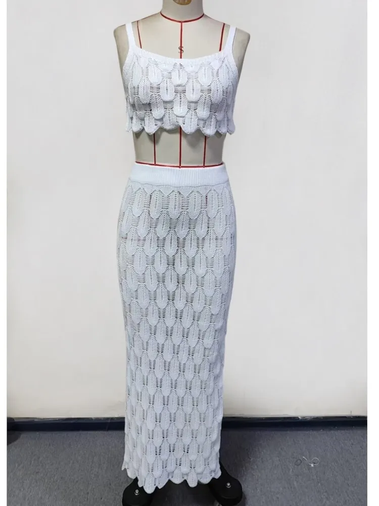 水着スカートカバーアップ2点セット レディース クロップトップとマキシスカート 水着 ファッション 無地 ホロー セクシー ビーチカバーアップ衣装