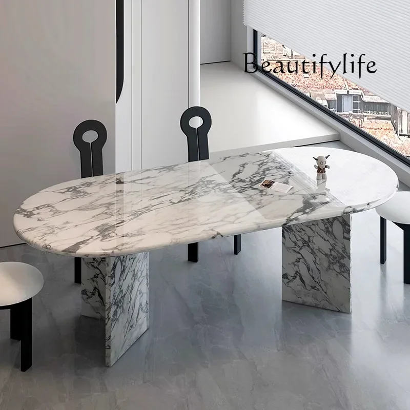 

N36 Customized French marble dining table Light luxury Modern cream style luxury stone villa Large dining table