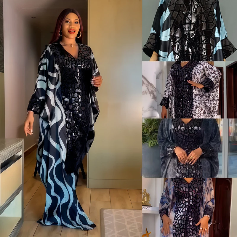 African Dresses for Women Satin Long Dress Print Abaya Traditional Africa Clothing Boubou Dashiki Ankara Outfits Muslim Kaftan