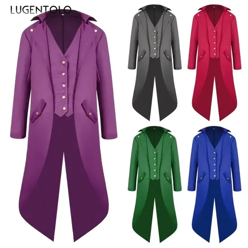 Abrigo Medieval Steampunk para hombre, esmoquin Vintage, disfraz de Halloween, abrigo de cola, Chaqueta larga de un solo pecho renacentista para hombre