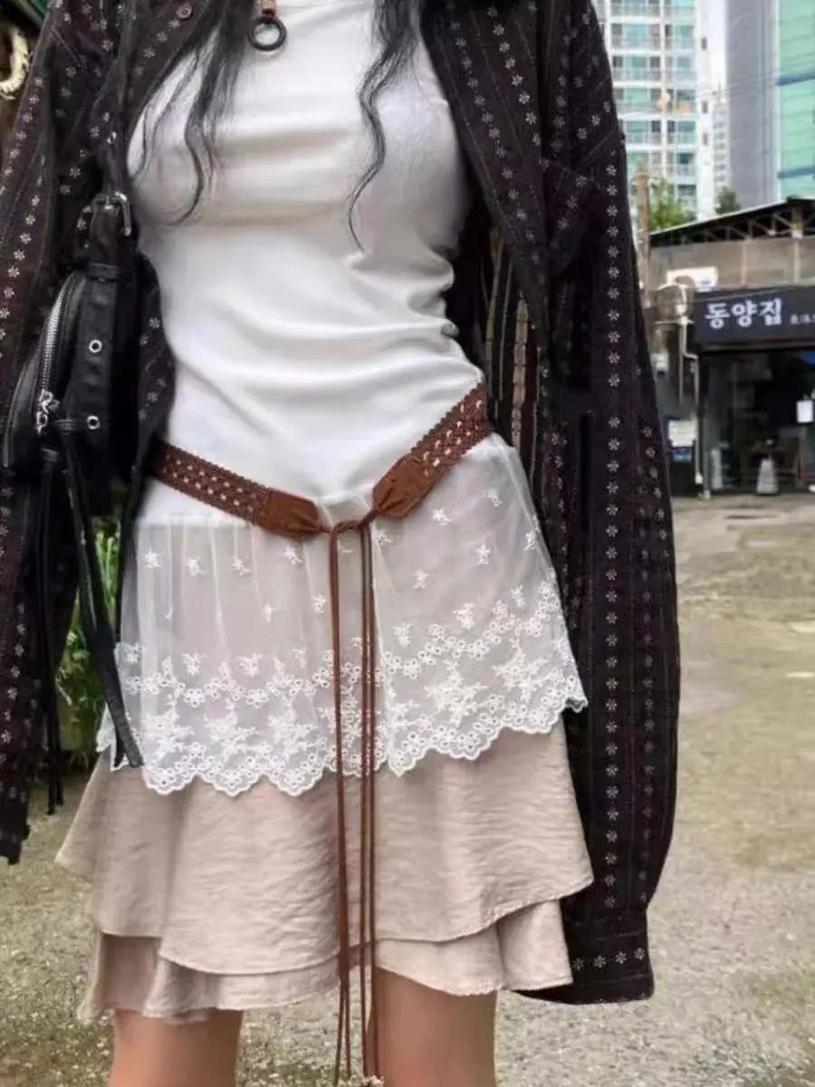 اليابانية سترة أنيقة تحمل شعار لعبة البيسبول خليط الدانتيل بروتيل أكمام خمر Fairycore الرسن القمم Y2k الملابس تانك القمم الدبابات كاميس