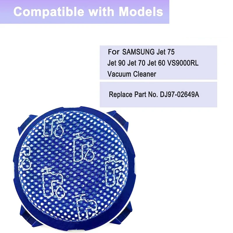 Vacuum Filters Replacement For SAMSUNG Jet 75 Jet 90 Jet 70 Jet 75+ Jet 60 Vacuum Cleaner, Replace Part No. DJ97-02649A