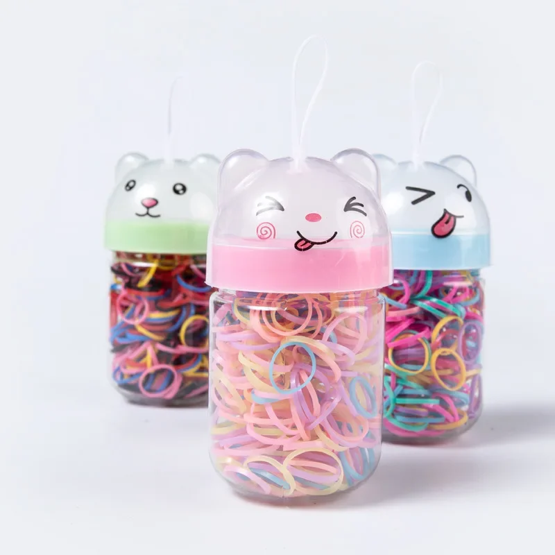 Cartoon Cat Bottled Children's Hair Accessories Small Rubber Band Black Strong Pull Continuous Circles Baby Tie Disposable