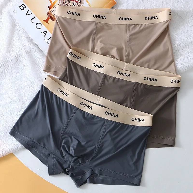 

Summer Men Underwear Seamless Ice Silk Boxer Shorts Youth Thin Breathable Underpants Cueca Male Sexy U Bulge Pouch Panties Homme