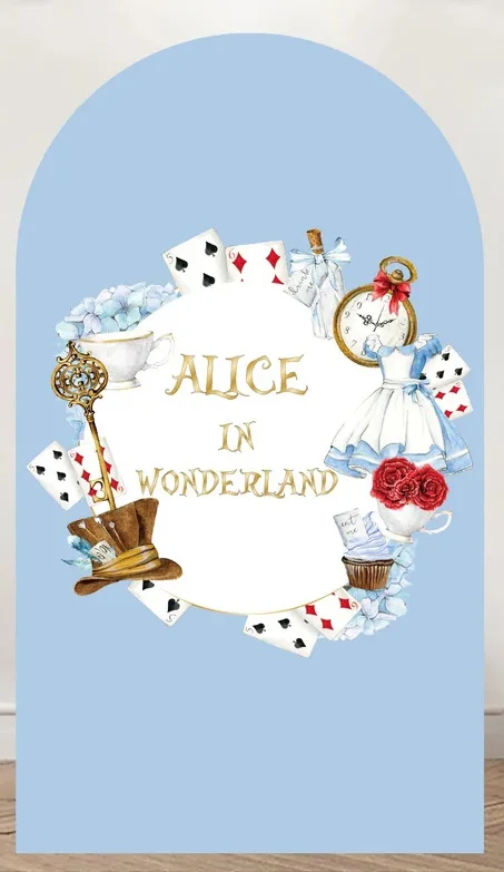 LS Alice Princess Girl 1st Birthday Arch Background Floral Alarm Clock Playing Cards Backdrop Kid Baby Shower Photo Studio