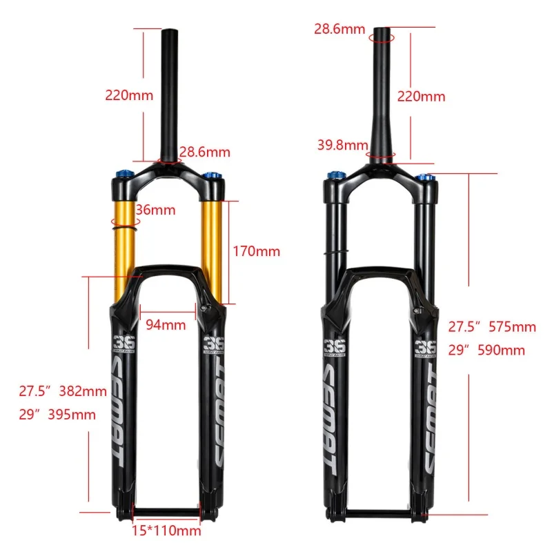 SEMYT Mountain Bike Front Fork 36 Tube BOOST Bucket Shaft High Strength Forest Road Off road Slope Bike Pneumatic Front Fork