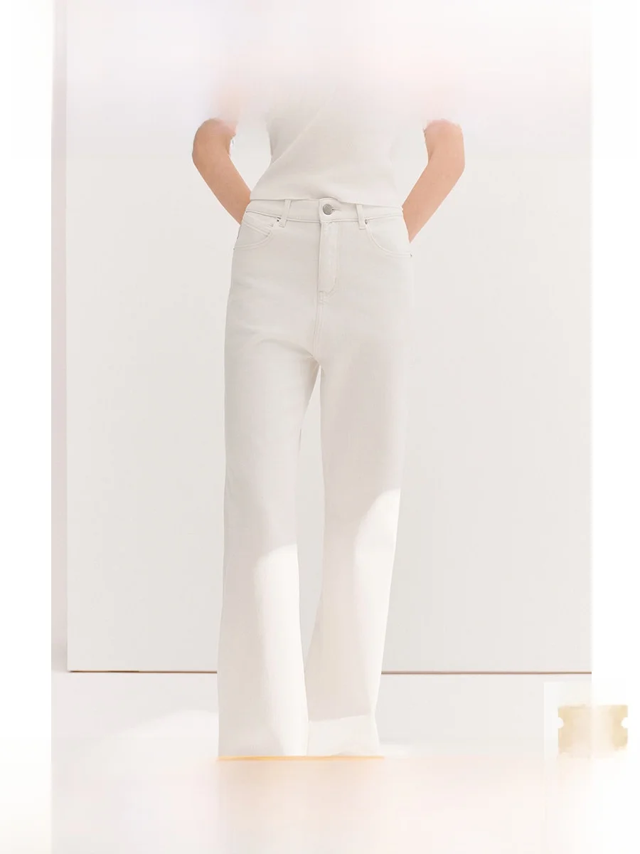 

High Elasticity Straight Leg Loose Women's Jeans White Denim Pants Spring New Arrival Comfortable Breathable Cotton Natural W...