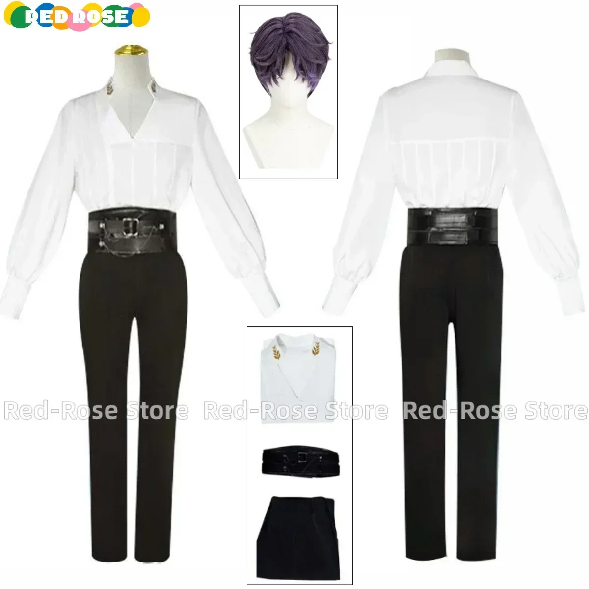 

Love and Deepspace Cos Rafayel Cosplay Costume Wig White Shirt Black Pant Waist Seal Set Men's Uniform