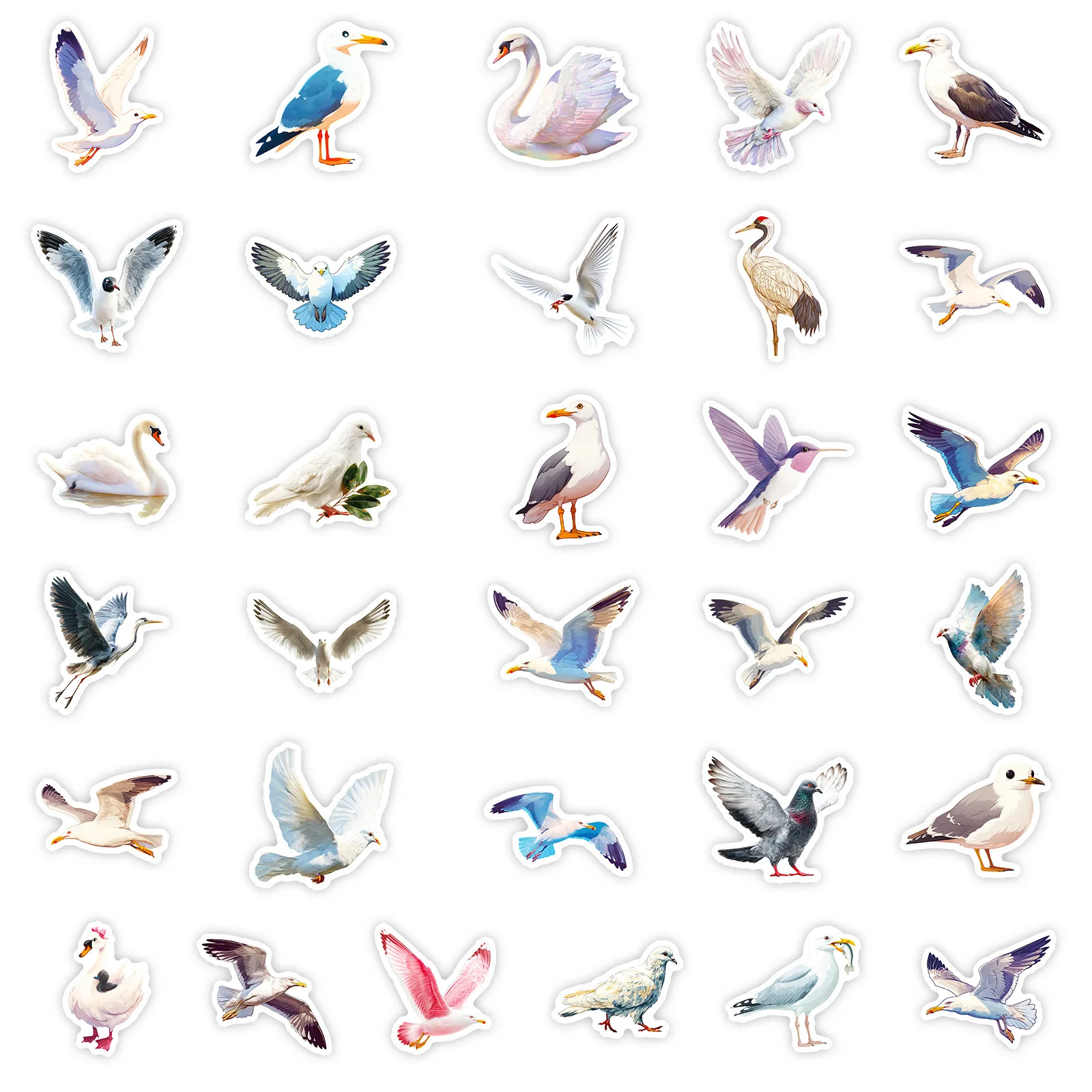 10/56PCS White Birds Graffiti Stickers Cute Birds Cartoon Decal DIY Luggage Phone Guitar Skateboard Waterproof Sticker Kid Toys