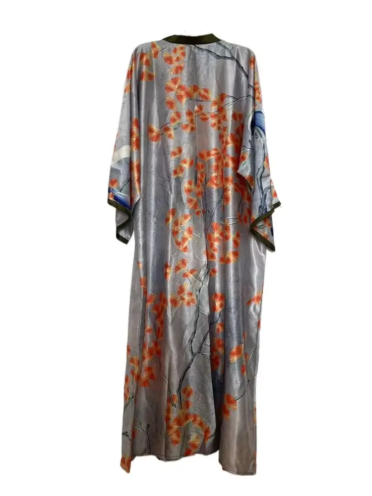 Sweter rozpinany z nadrukiem kimono w nowym stylu z sztuczny jedwab nadrukiem w stylu casual cape plus size