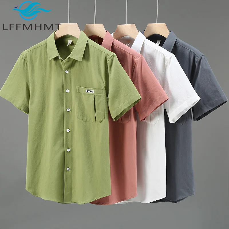 

Solid Color Short Sleeve Basic White Shirt Men's Summer Loose Casual Cotton Work Shirt Brand Fashion Casual Versatile Tops Male
