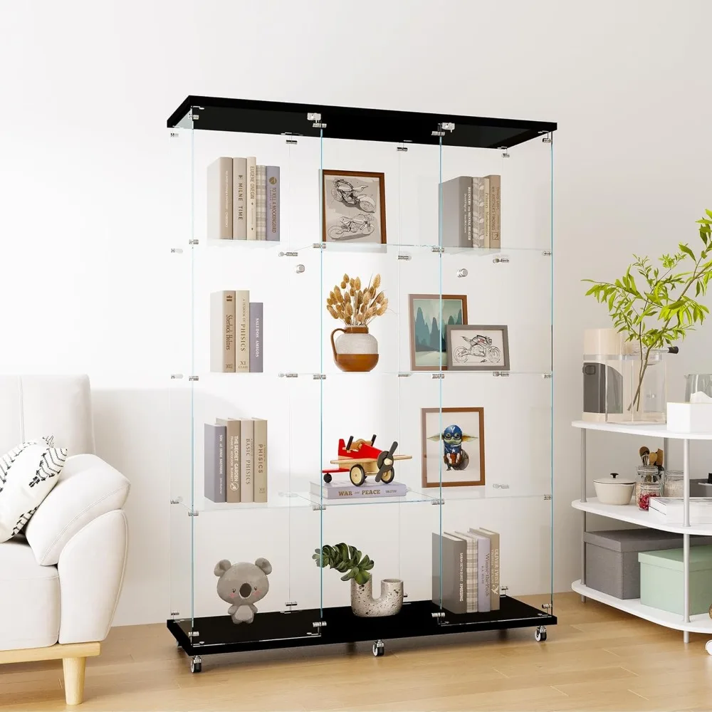 Glass Cabinet,4 Shelves Display Cabinet Extra Large,for Home Office, Floor Standing Bookshelf Cabinet for Book Toys,Display Case